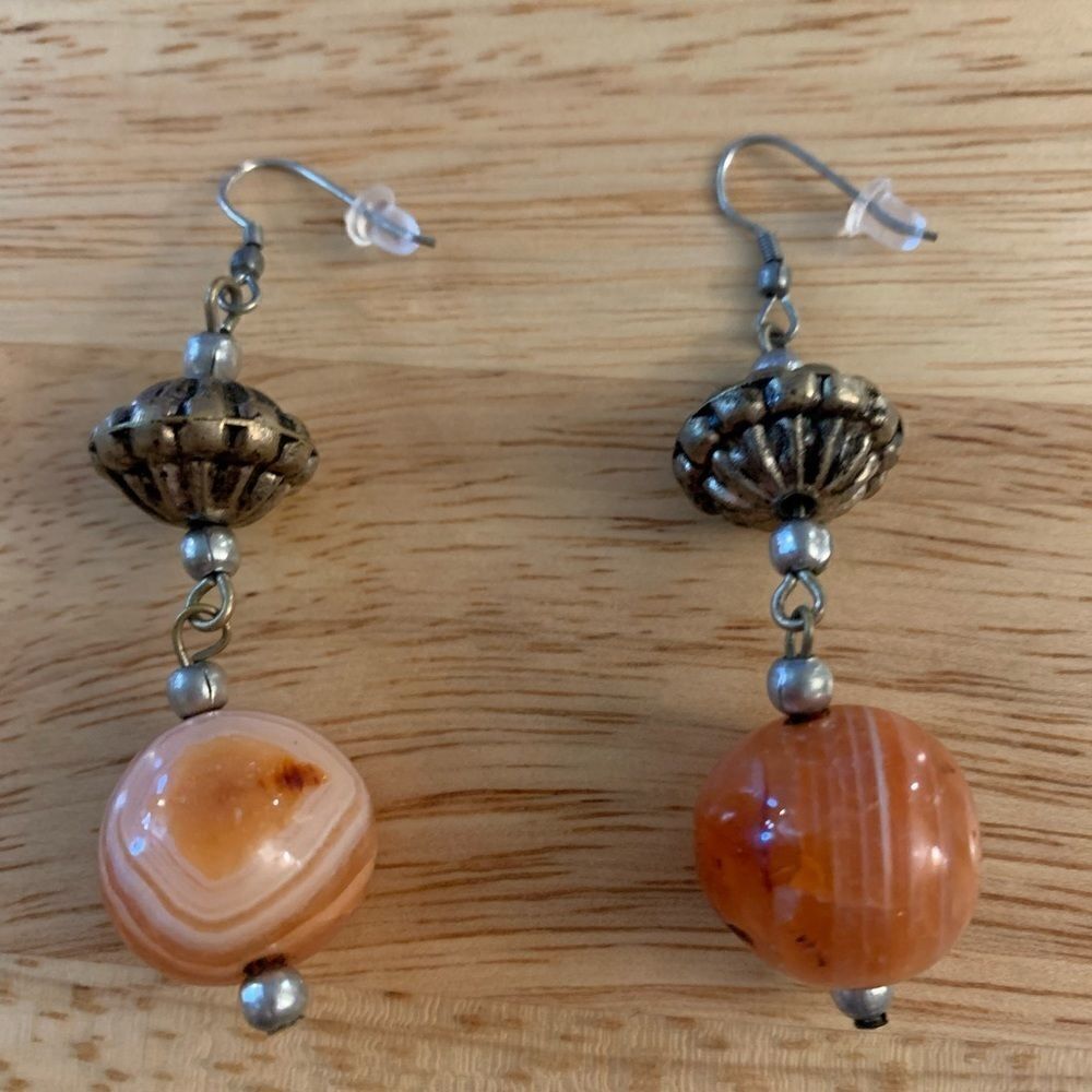 Vintage Natural Carnelian Pierced Earrings 2.5” Chakra Healing Gorgeous